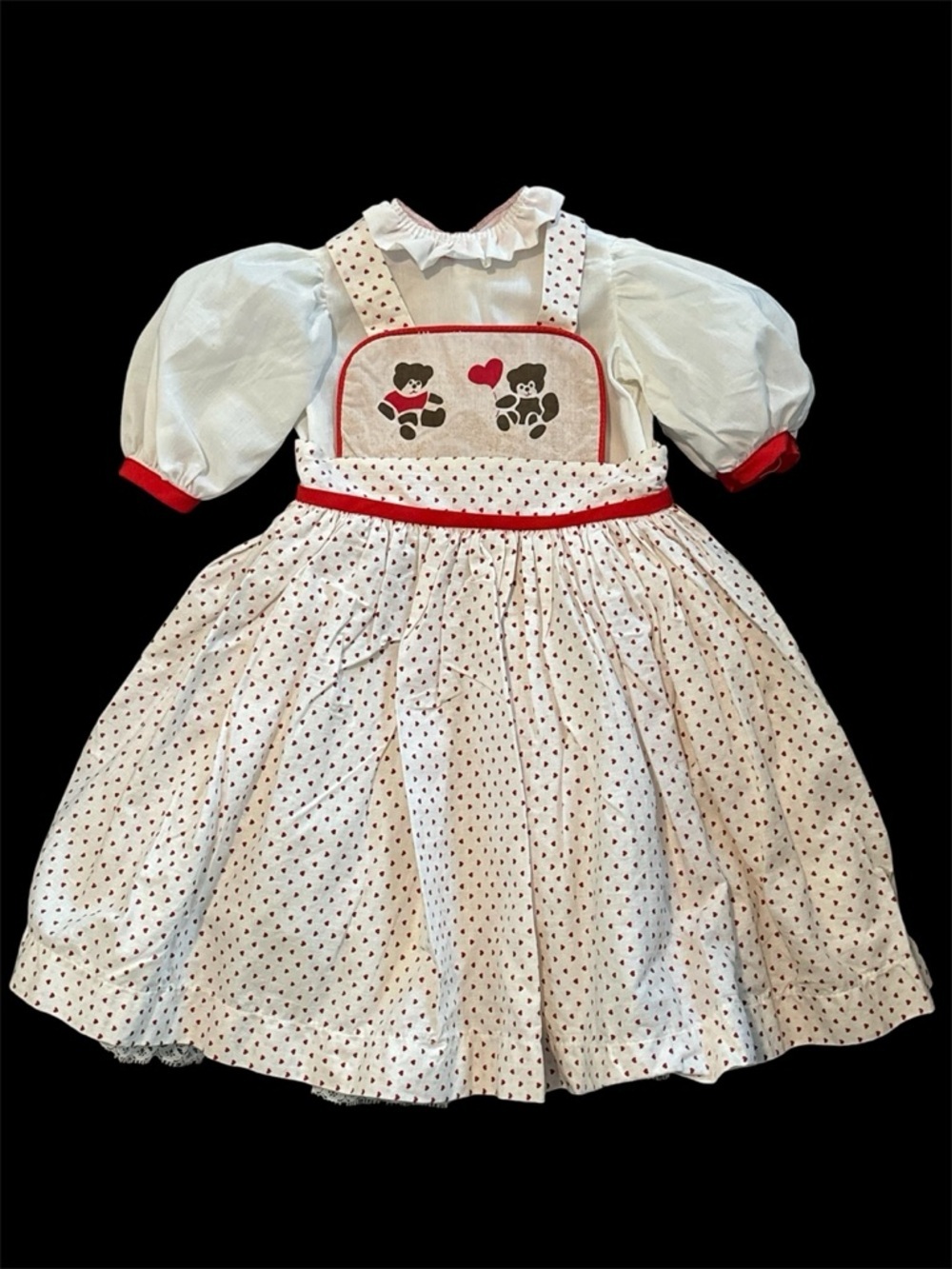 Vintage Homemade > Baby Girl Heart Polka Dot Pinafore 2pc Dress 18-24M